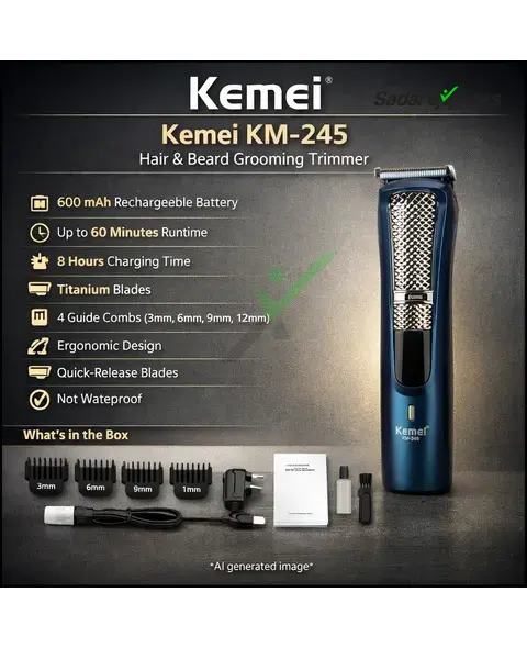 Kemei KM-245 Professional Rechargeable Hair & Beard Clipper
