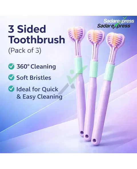 3-Sided Toothbrush Pack of 3 – 360° Deep Cleaning Soft Bristles Toothbrush Set