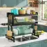 2-Tier Over the Sink Dish Drying Rack - Black Expandable Kitchen Organizer with Cover
