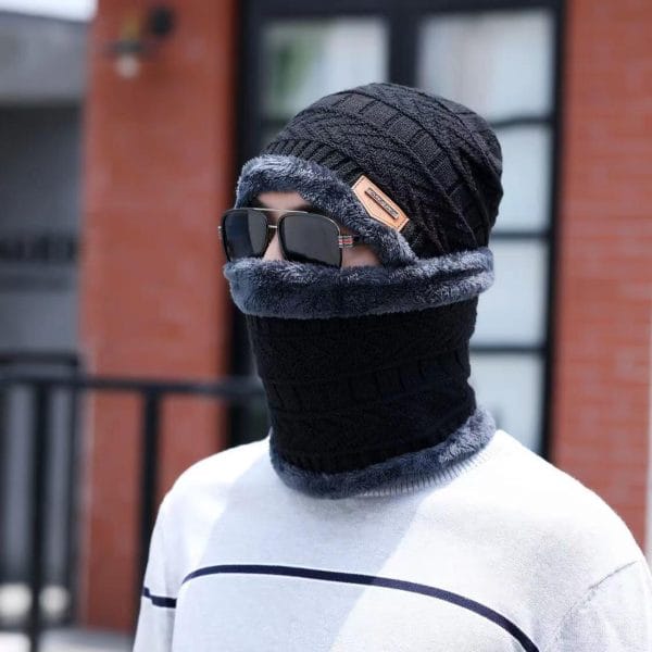Winter Knitting Skull Cap And Neck Scarf Wool Warm