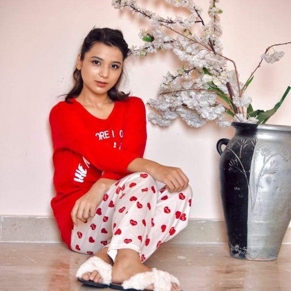 Red & White Ladies Night Suit Pajama Set Article# 152085