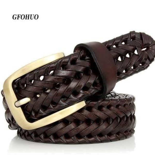 Real Leather Woven Dressing Belts - Dark Brown